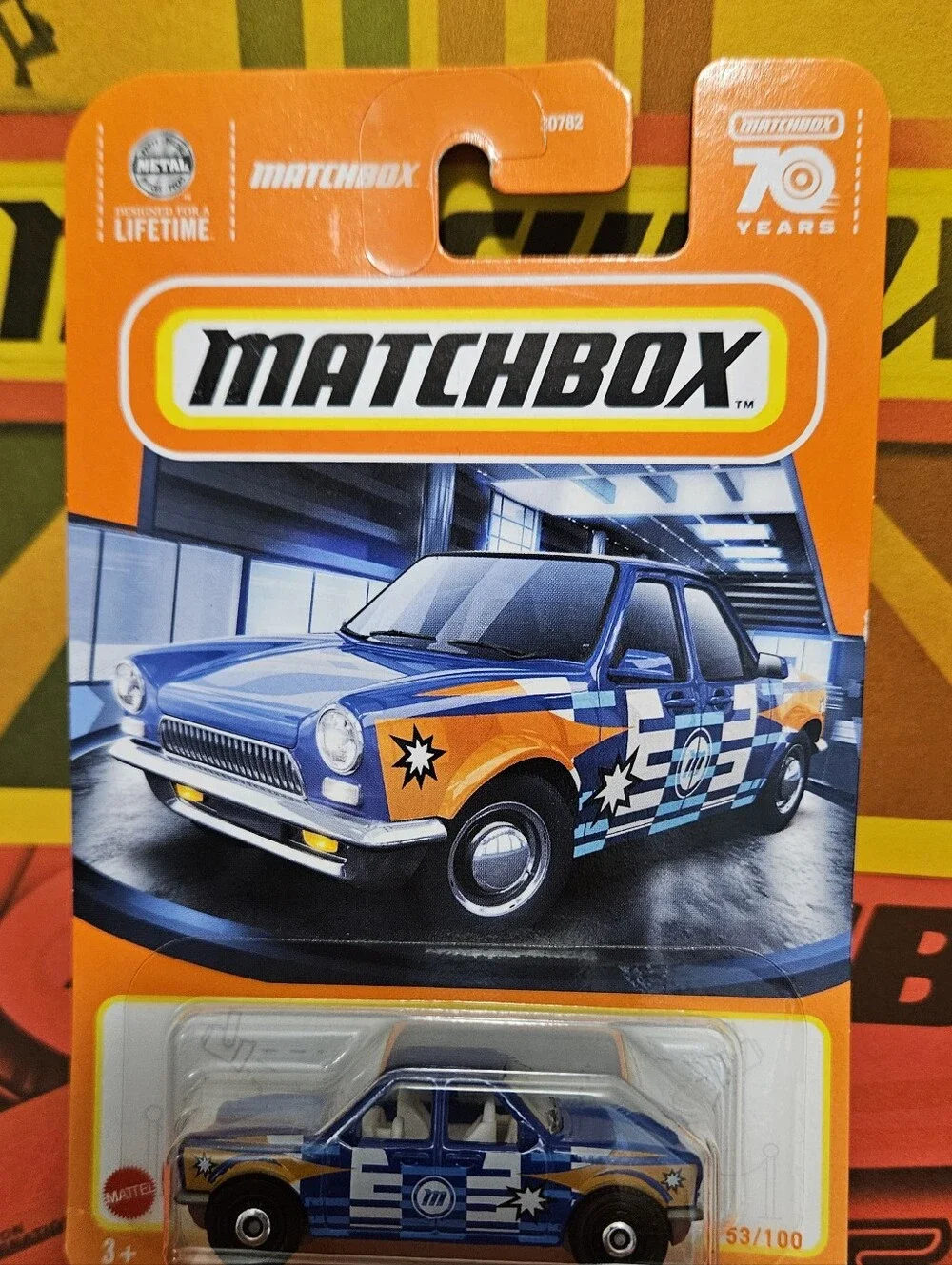 Matchbox Push' N Puller Blue & Orange Star-Stripe Die-Cast Car